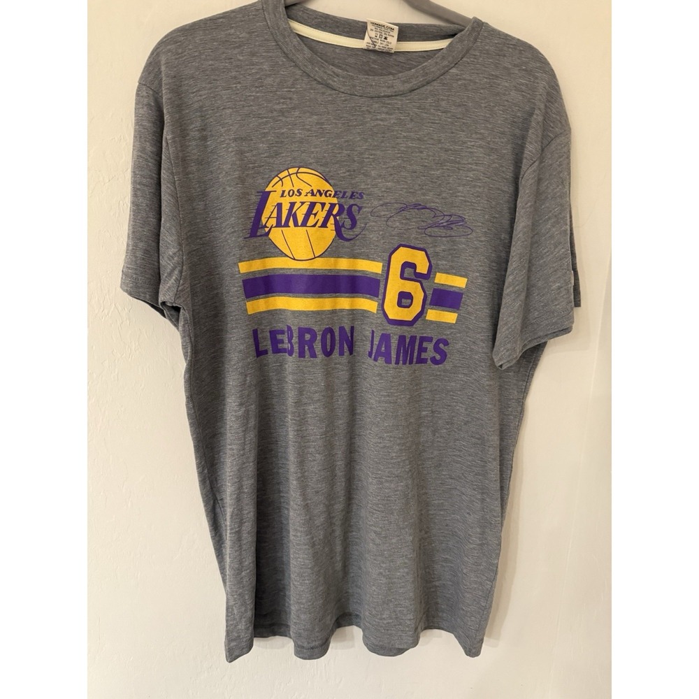 Men's Homage LeBron James Gray Los Angeles Lakers Number Tri-Blend T-Shirt-L NWT